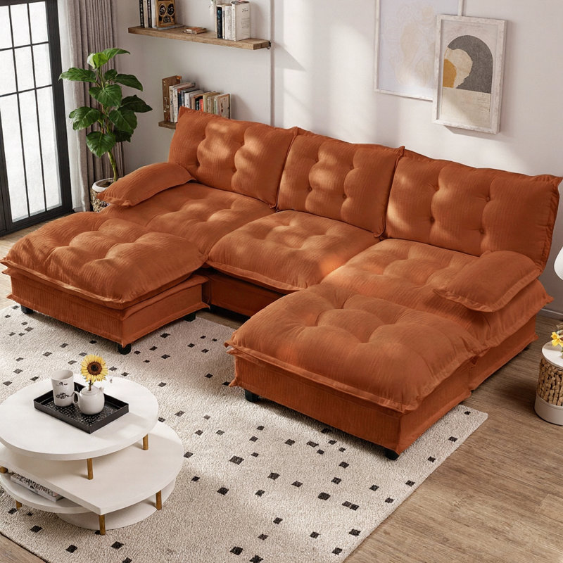 Canapé modulaire en forme de U 107 po avec 2 repose-pieds, canapé modulaire en chenille à assise profonde et canapé à 3 sièges confortables en treillis pour salon, chambre à coucher et appartement