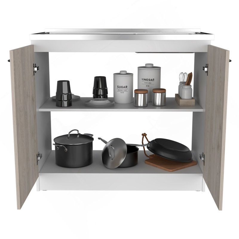 Évier utilitaire Oklahoma, armoire à deux portes, comptoir en acier inoxydable