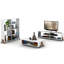 Meuble télé bas 57 po, rangement ouvert Mid-Century moderne, 4 tablettes, meuble bas avec pieds en bois de noyer, tablettes