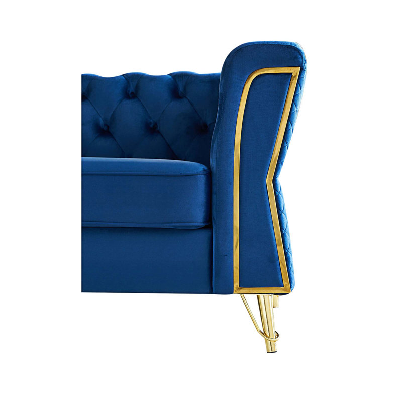 Canapé rembourré 87,4 po Temeko, Velours bleu