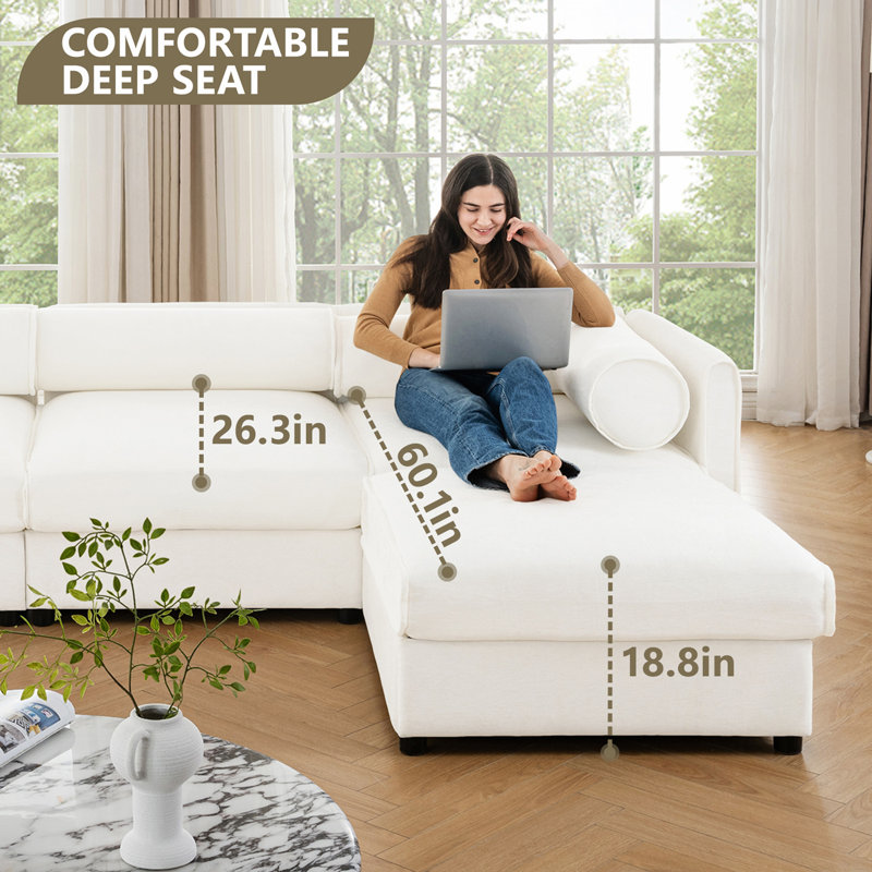 Stylish White Chenille 2-Seater Sofa with Storage, Cylindrical Backrest and Armrests, Modern Fabric Loveseat, White, 2