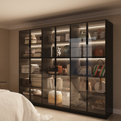 Vitrine 3 pièces avec portes en verre et lumières réglables, vitrine de 78,7 po de hauteur avec 5 tablettes de rangement, armoire de collection pour le salon, le bureau