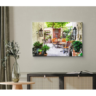 Architecture, bâtiment, café européen, terrasse, terrasse, nourriture, paysage urbain sur toile