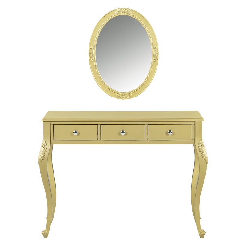 Meuble-lavabo de luxe avec miroir ovale, Doré