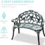 Banc d'extérieur en métal au look unique, haut incliné, accents floraux, pieds inclinés, hauteur de 30,75 po