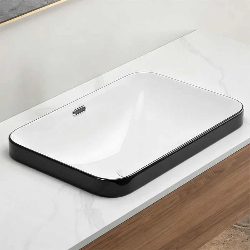 Ceramic Undermount Bathroom Sink 22.05" X 15.36" X 6.7" - White Porcelain Vessel Basin, Seamless Design For Vanity Countertop