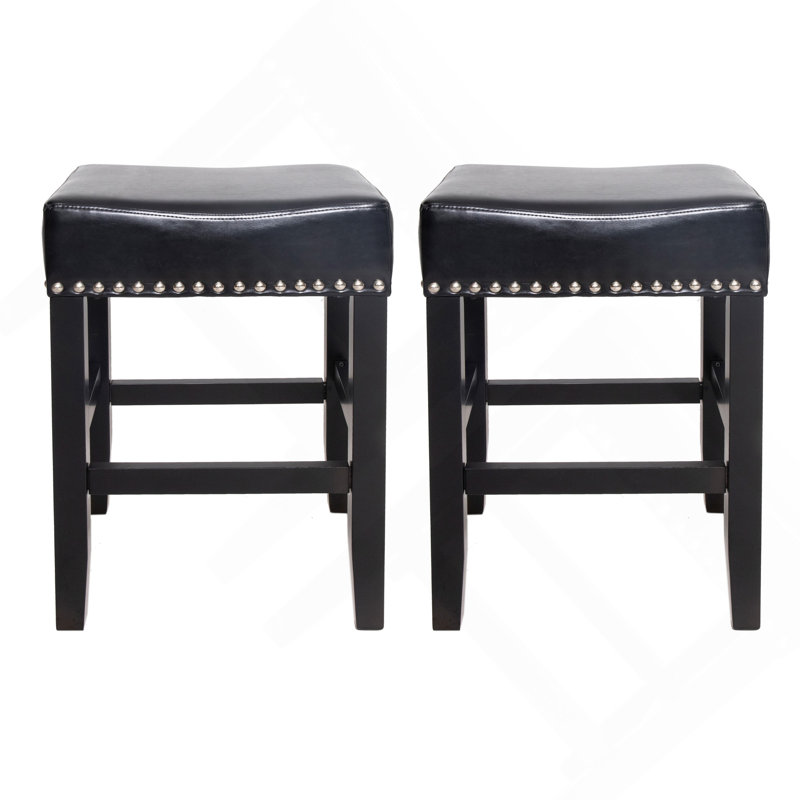 Ensemble de 2 tabourets de comptoir en cuir 26 po, 2 pièces, Noir