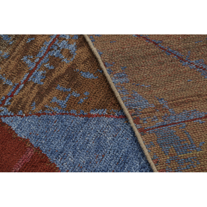 Rug & Kilim’S Moroccan Style Rug, Brown With Blue Tribal Geometric Patterns