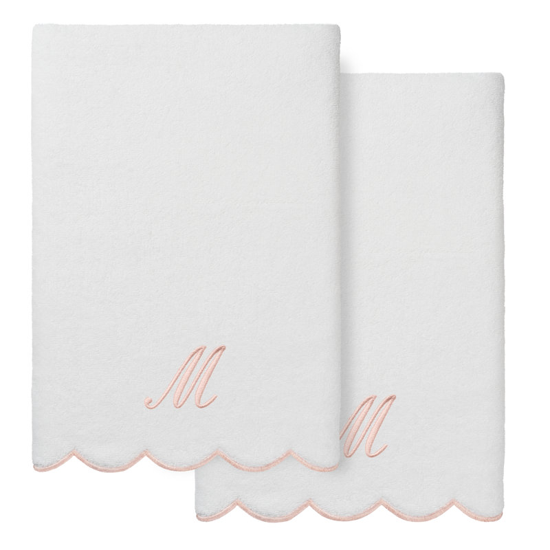  Ensemble de serviettes de bain personnalisables 100% coton turque ADORNIA 2PC, M, Blanc / Rose