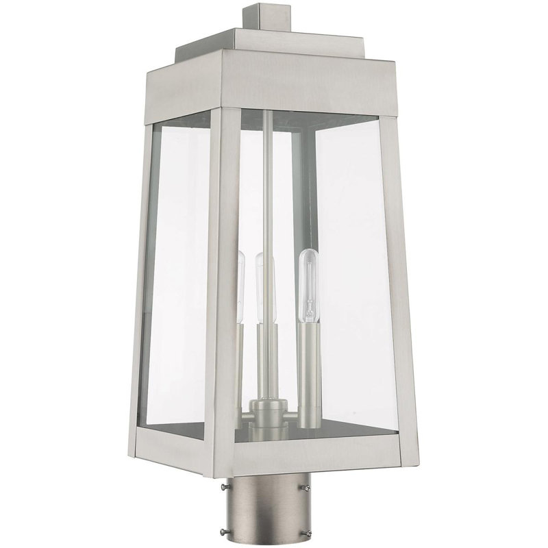 3-Light Post-Top Lantern Pendant with Seeded Glass Shade, 20.38" H x 8.25" W x 8.25" D, Brushed Nickel