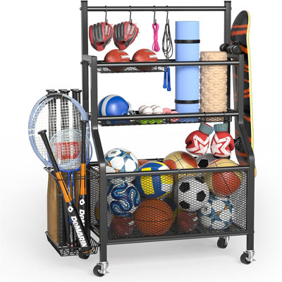 Garage Sports Equipment Organizer - Ball Storage Rack Heavy Duty Steel Ball Storage With 360 Rotaing Casters, Sports Organizer For Garage, Ball Rack For Basketball, Indoors And Outdoors
