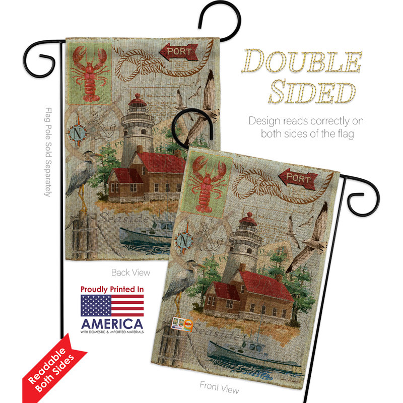 Drapeau de jardin 2 côtés en toile jute 1,54 x 1,08 pi seaside phare nautique