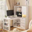 Bureaux, bureau d'angle moderne en L avec station de charge, rangement et amp; Lumière DEL | Blanc | Panneau de fibres à densité moyenne