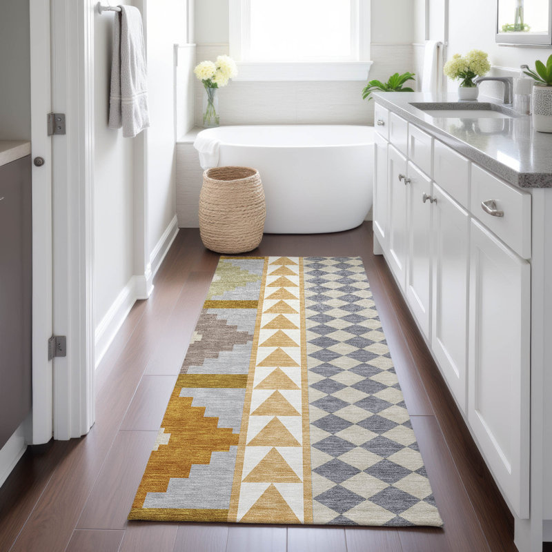 Machine Washable Indoor/Outdoor Chantille ACN2522 Southwest Rug, Gold, Runner 2'3" x 7'6"