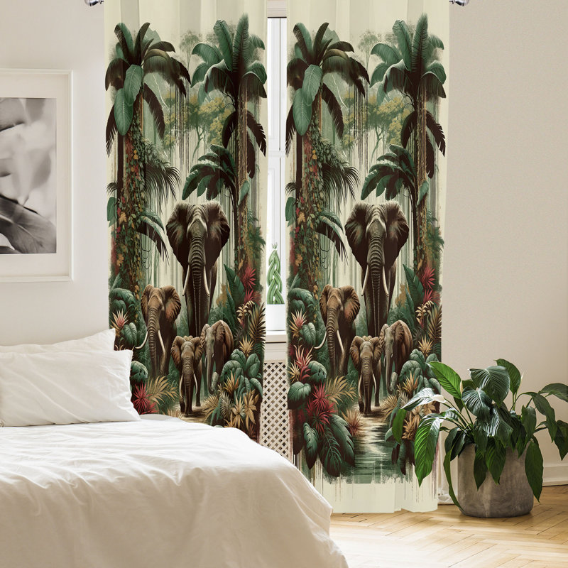 Paire de rideaux éléphant East Urban Home, L 56 po x L 63 po