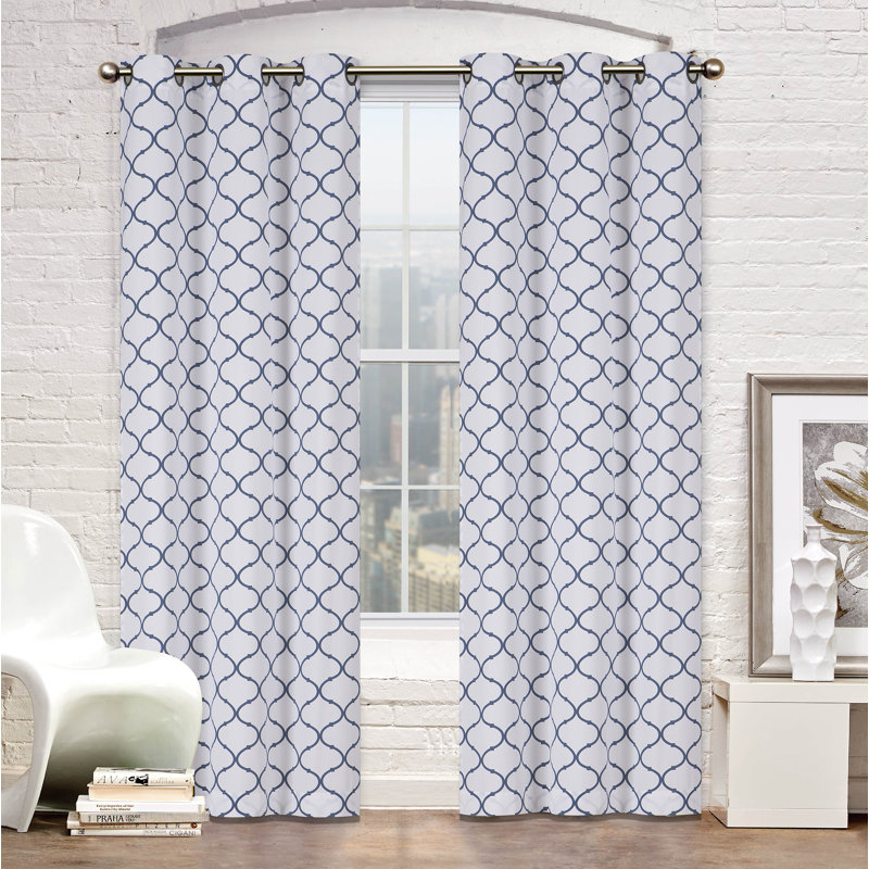 Pyne Cotton Blend Room Darkening Curtain Pair, Navy