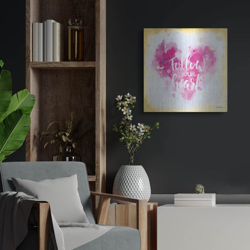 Art mural en métal «Follow Your Heart» par Britt Hallowell, H 24 po x l 24 po