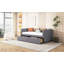 Lit de jour simple tapissier avec dossier ergonomique et 2 tiroirs, gris