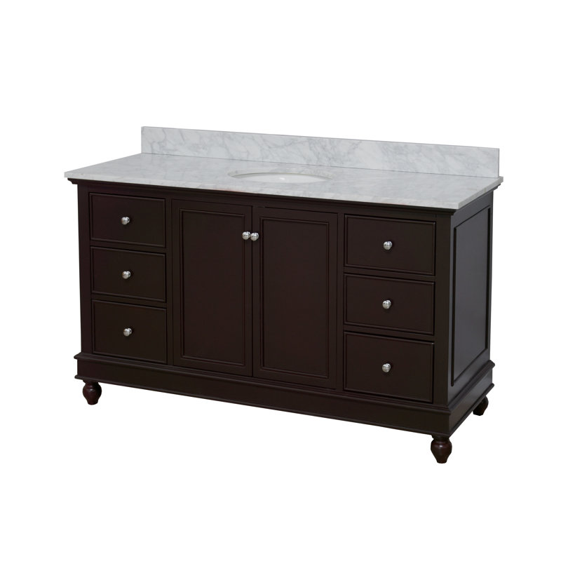 Ensemble de meuble-lavabo simple 60 po Ferdinand, Chocolat, Marbre de Carrare