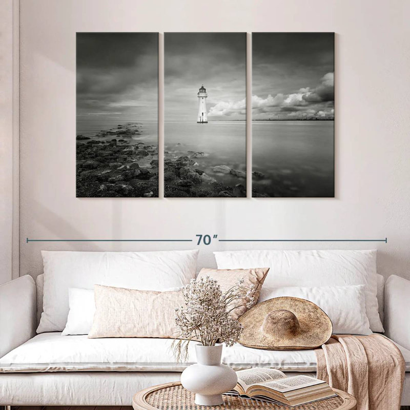 Aletra Black And White Lighthouse, 32" H x 50" W