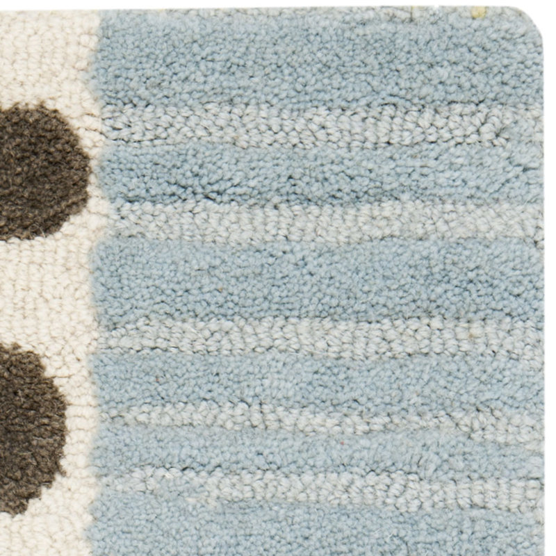 Tapis bleu / rose touffeté à la main à motif géométrique Kruetzen, Rectangle 3 pi x 5 pi