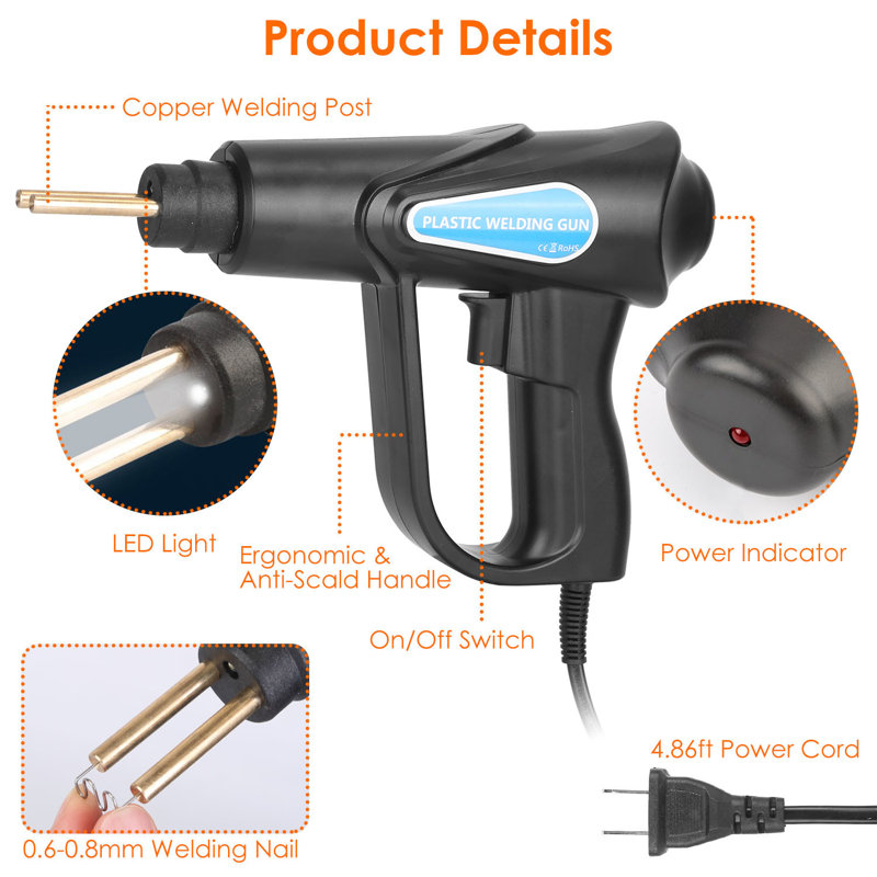 70W Plastic Welder Car Bumper Repair Kit Hot Stapler Welding Gun with 200 Staples Pliers Cutter