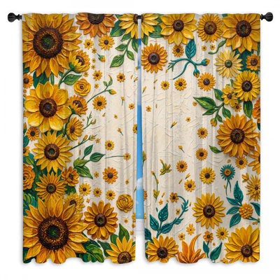 Rideau à motif floral tournesol et rideaux obscurcissant - 2 panneaux