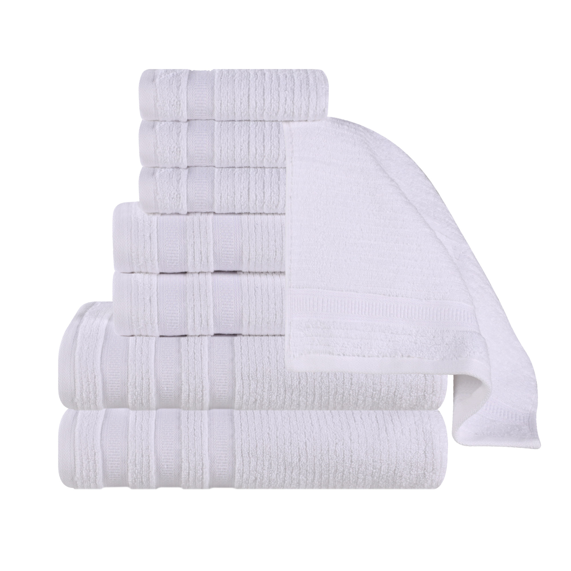 Orley Zero Twist Cotton Ribbed Modern Geometric Border Soft Highly-Absorbent Assorted Bathroom Towel Set, 8 Piece Towel Set