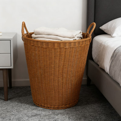 Handwoven Rattan Laundry Hamper Basket For Bedroom And Bathroom, Storage Organizer For Towels, Toys, And Household Items, Natural Wicker Design