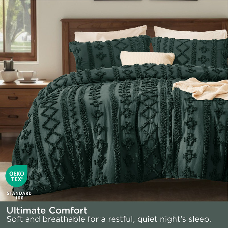 Ensemble d'édredon en microfibre toutes saisons, Édredon double + 2 taies décoratives standards, Vert foncé