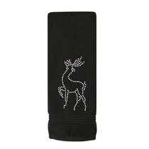 Filigree Reindeer Embroidered on Black Tea Towel Elegant 