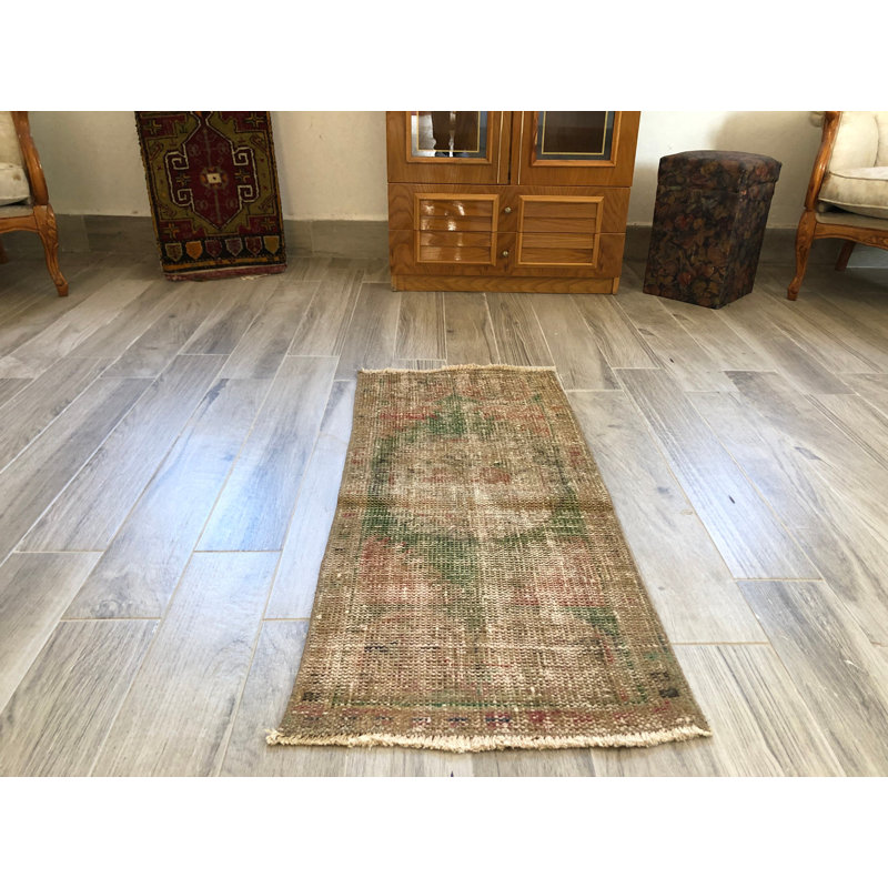 Vintage Green Oushak Rug: Small Eclectic Bohemian Office Decor with Natural Oriental Accents