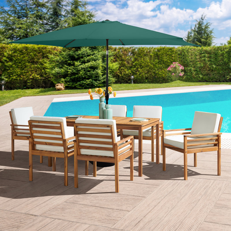 8 Piece Set Okemo Table w/6 Chairs 10"" Rectangular Umbrella (Green), 6, Green