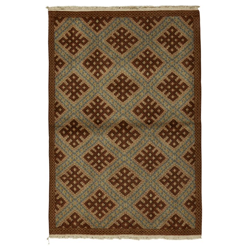 Hand-Knotted High-Quality Brown/Yellow/Blue Area Rug