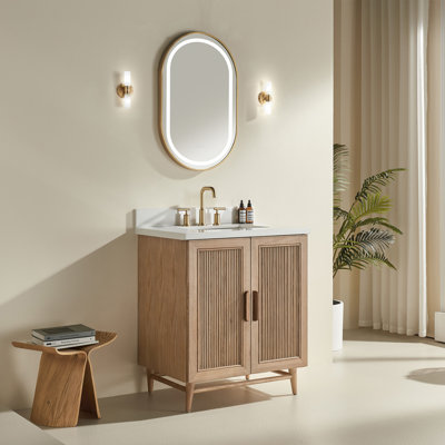 -inch Solid Wood Bathroom Vanity With Sink, Light Coffee Finish, Freestanding Modern Style For Elegant Bathrooms
