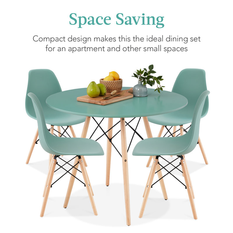 Kivan 4 - Person Four Leg Dining Set, Blue/Natural, Blue, Natural