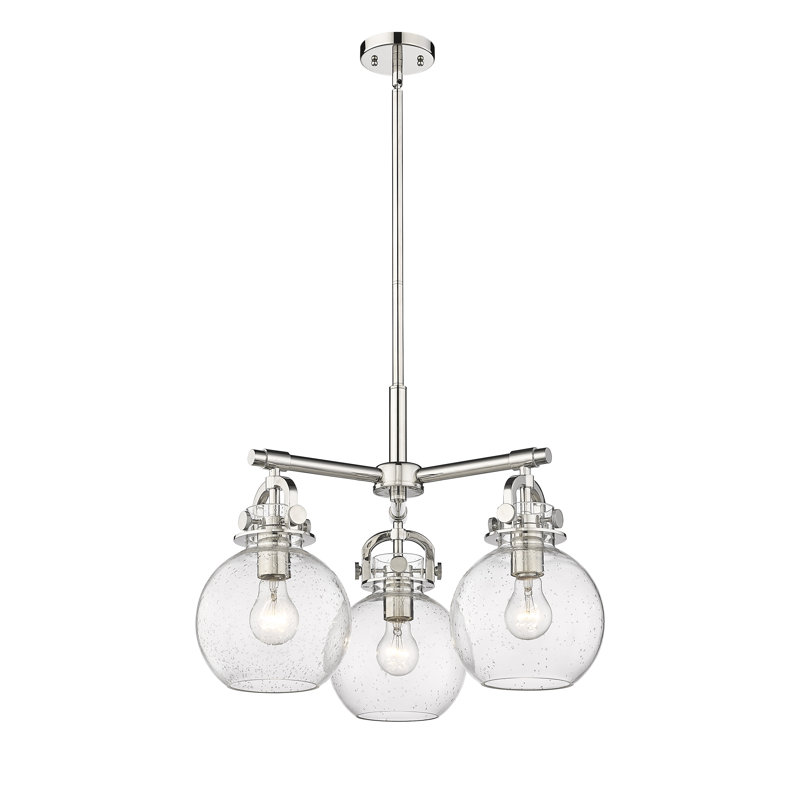 Luminaire suspendu sur tige 3 lumières Lantz, Bullé, Nickel poli