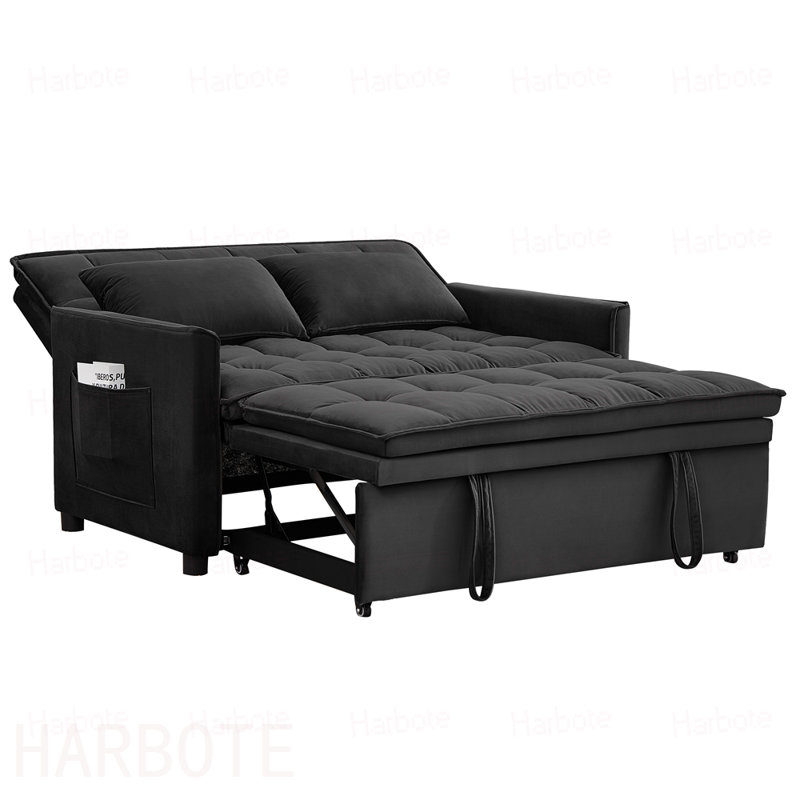 Canapé-lit convertible en velours, canapé-lit réglable à 5 positions avec lit escamotable et poche de rangement latérale, canapé-lit multifonctionnel 2-en-1