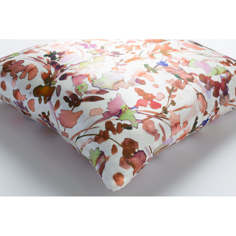Naida Floral Silk Reversible Throw Pillow, 18" x 18", Orange, No Fill