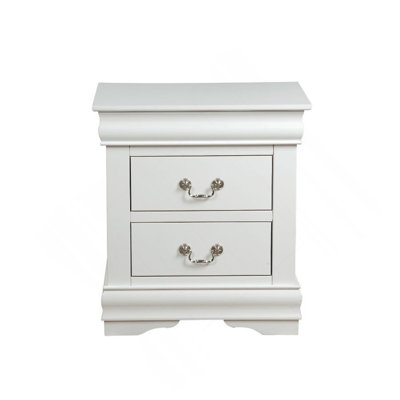 Table de chevet en pin massif avec 2 tiroirs au fini blanc