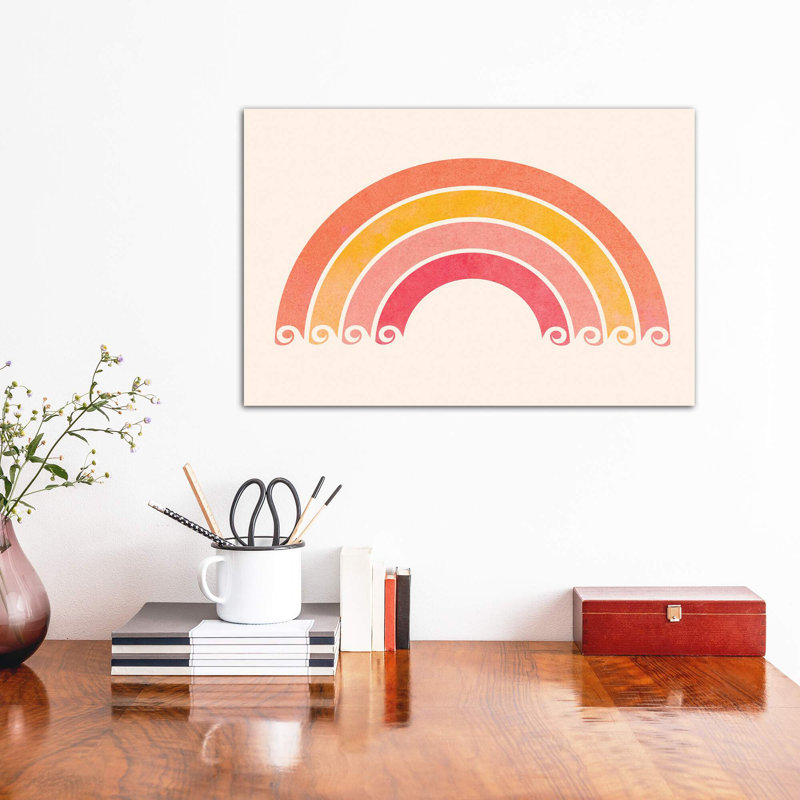 «Retro Rainbow Waves» par Modern Tropical - impression d'art graphique, H 18 po x l 26 po x P 1,5 po, Toile tendue