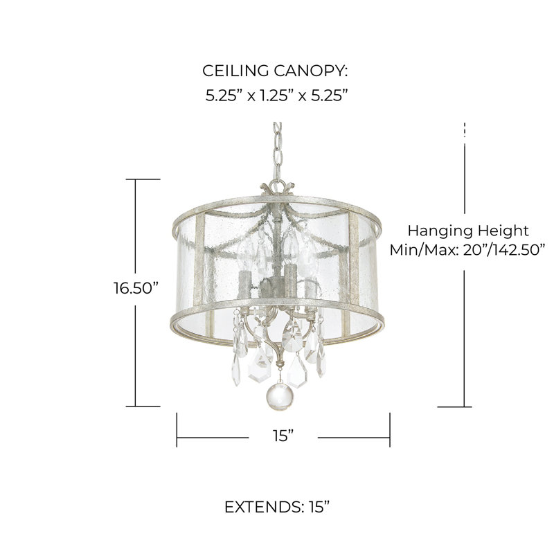 Blakely 4 - Light Dimmable Drum Chandelier, Antique Silver
