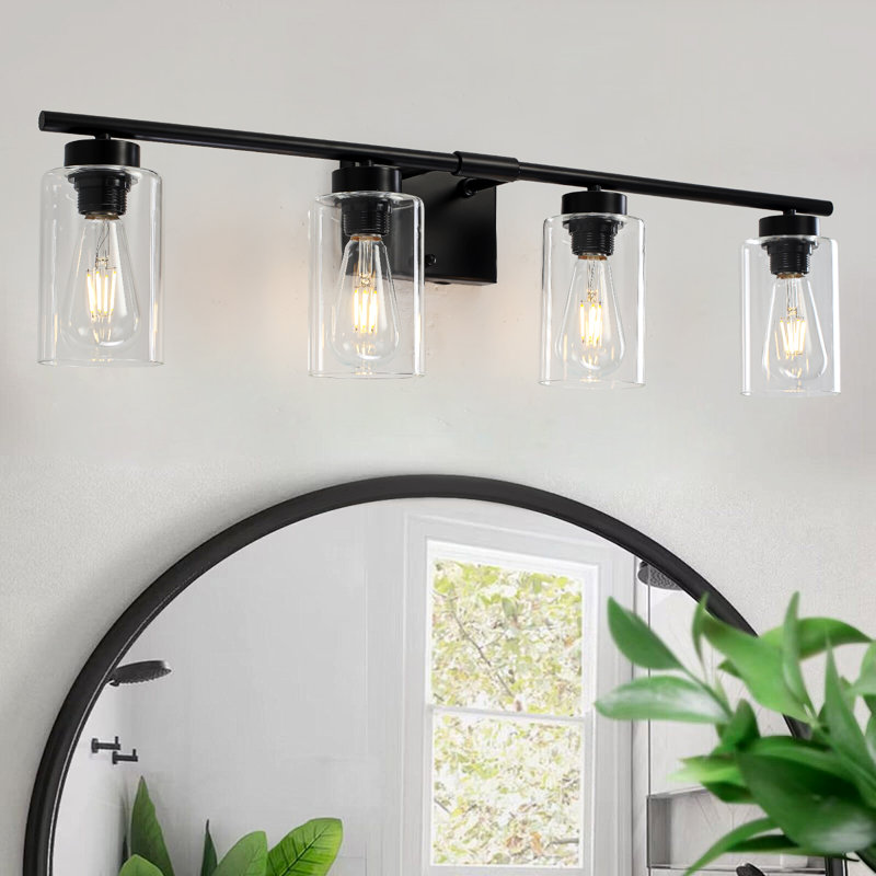 Éclairage de salle de bain à 4 lumières à intensité variable, Noir mat, Quatre lumières