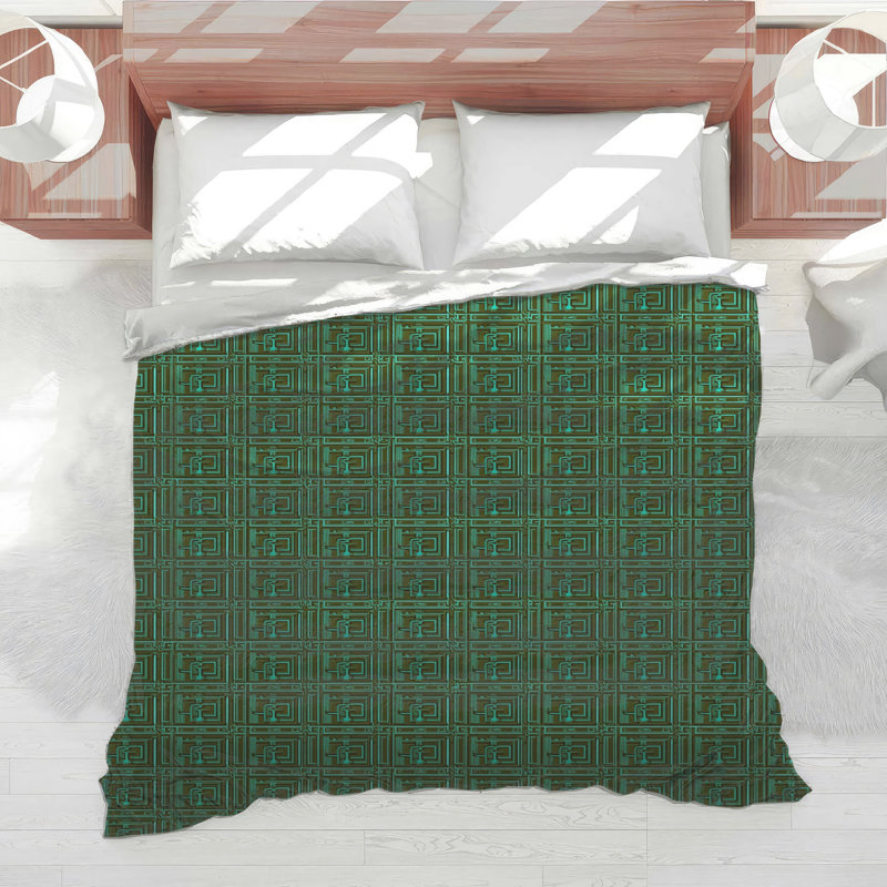 Green Geometric Squares Comforter, Twin
