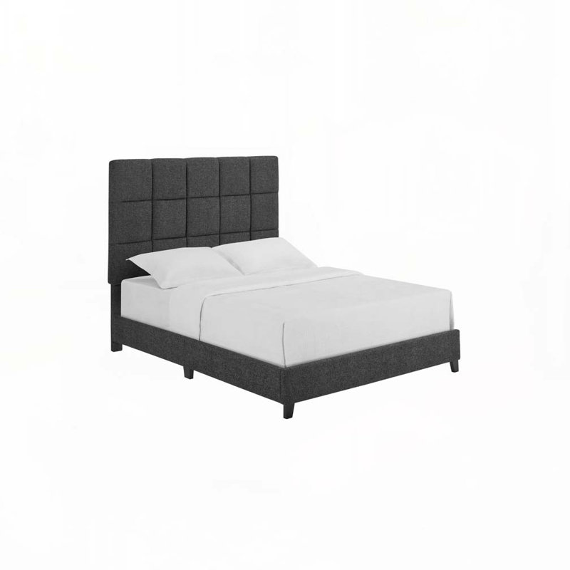 Boucle Upholstered Platform Bed, Gray, Queen