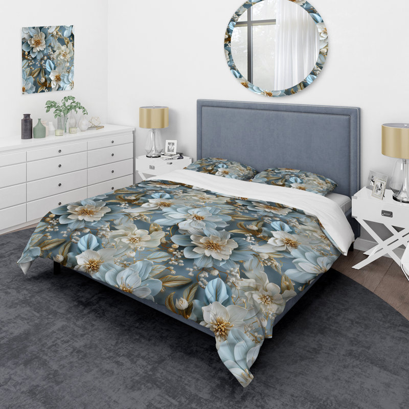 Ensemble de housse de couette Ethereal Rococo Flourish Victorian, Housse de couette pour grand lit et 2 taies décor