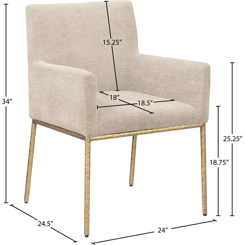Reeves Chenille Fabric Dining Chair, Beige Chenille Fabric, Brushed Brass
