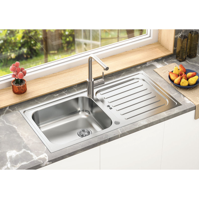 Echos Series EC 1000.500 1.0 Bowl Stainless Steel Reversible Inset Drainer Kitchen Sink with Tap Hole