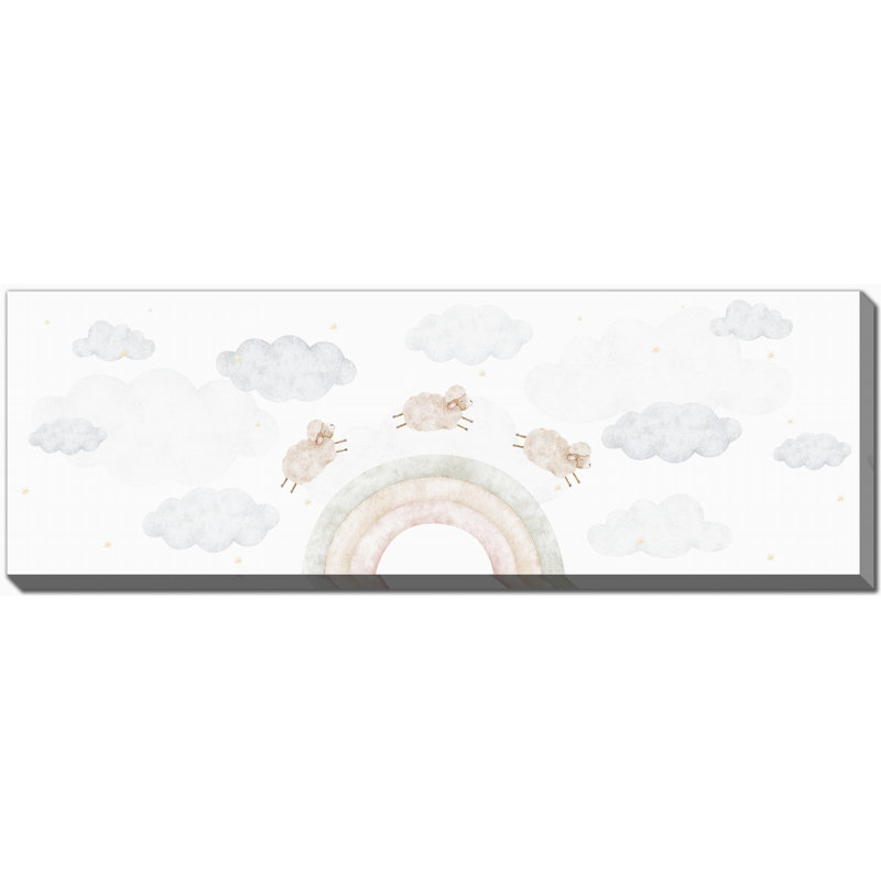 Mouton et arc-en-ciel, art mural sur toile, H 20 po x l 60 po