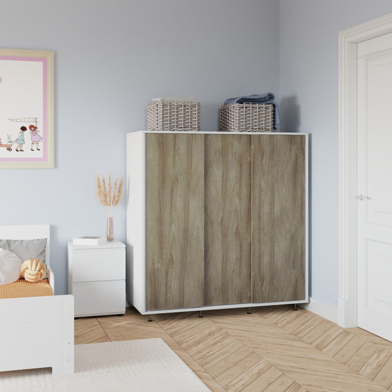 Solid Wood Wardrobe, White/Oak